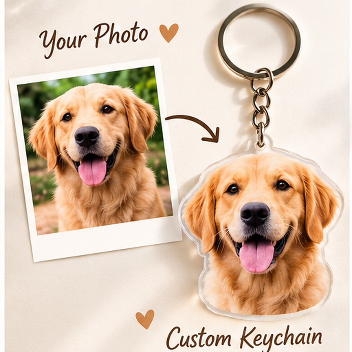 Pet photo transformed into a custom acrylic keychain
