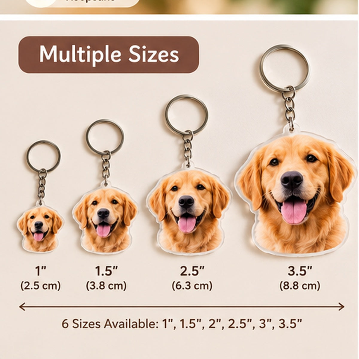 Custom acrylic pet keychain size guide