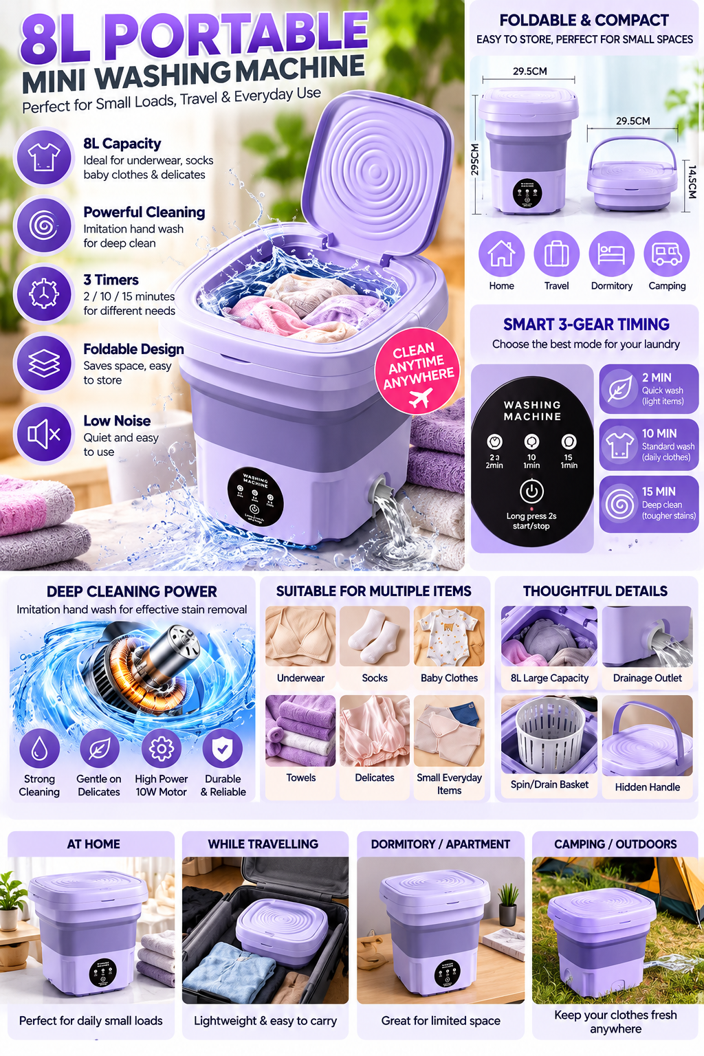8L foldable portable mini washing machine