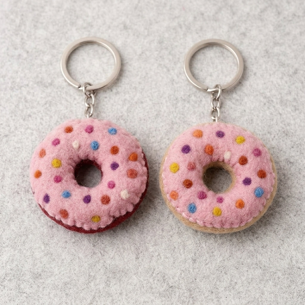 Handmade Felt Donut Keychain – Pink Sprinkle Style — product image 7