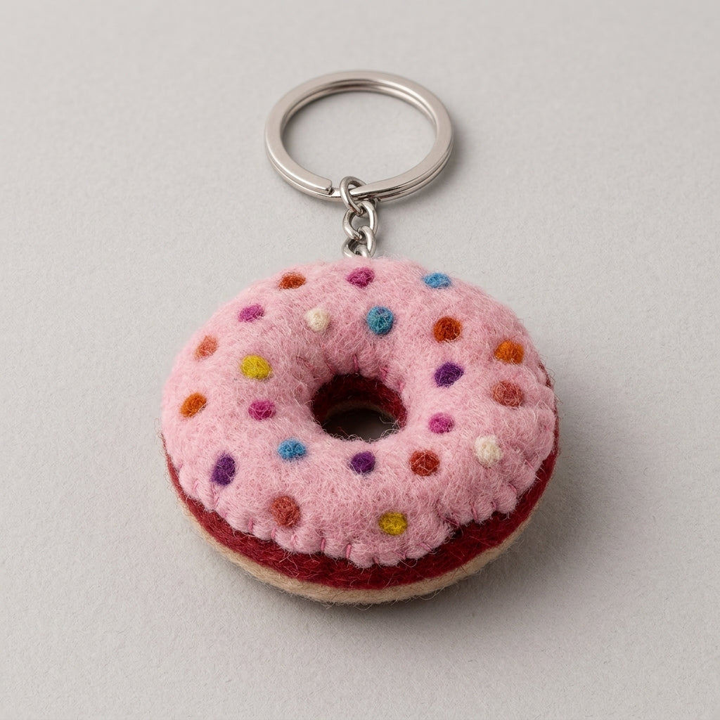 Handmade Felt Donut Keychain – Pink Sprinkle Style — product image 6
