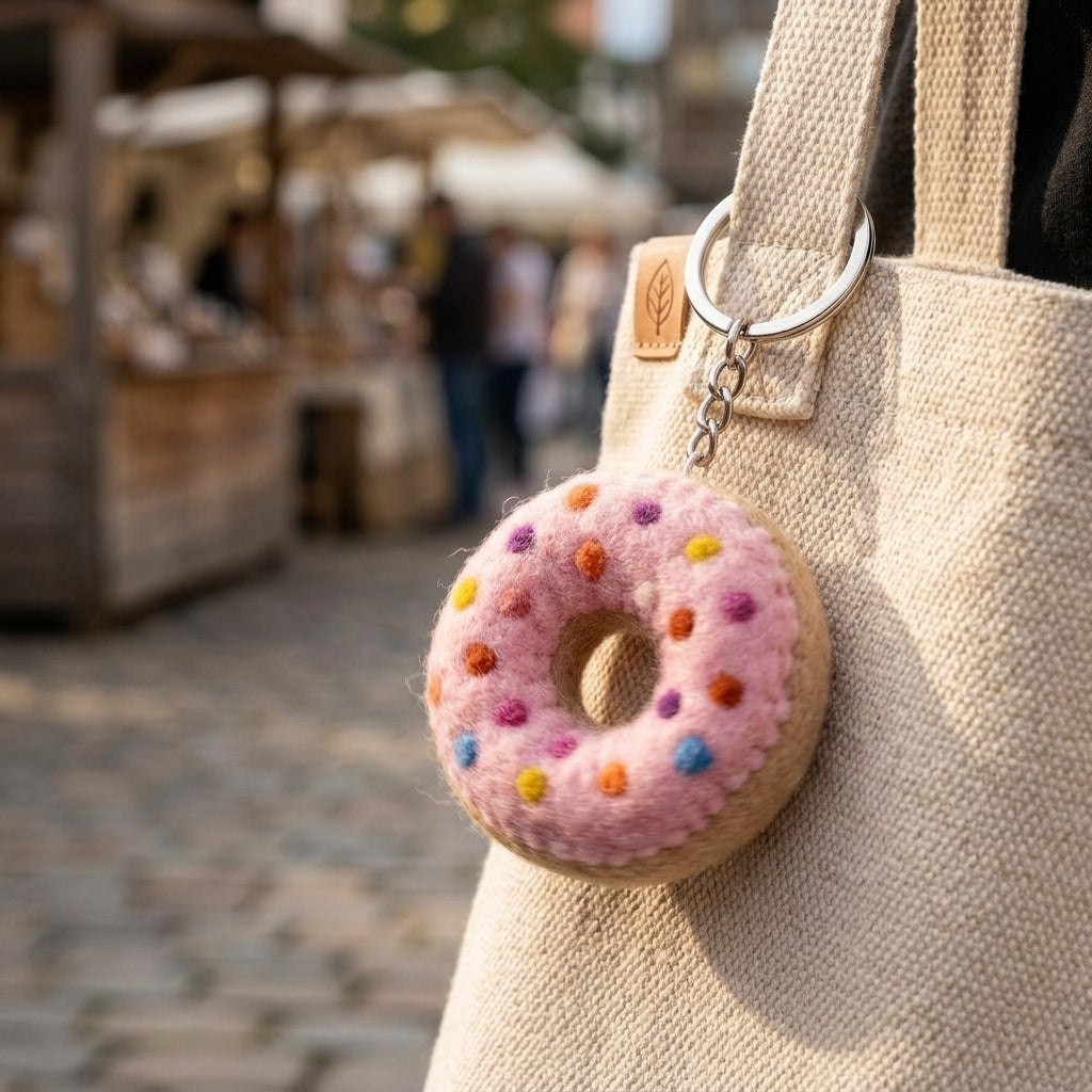 Handmade Felt Donut Keychain – Pink Sprinkle Style — product image 4