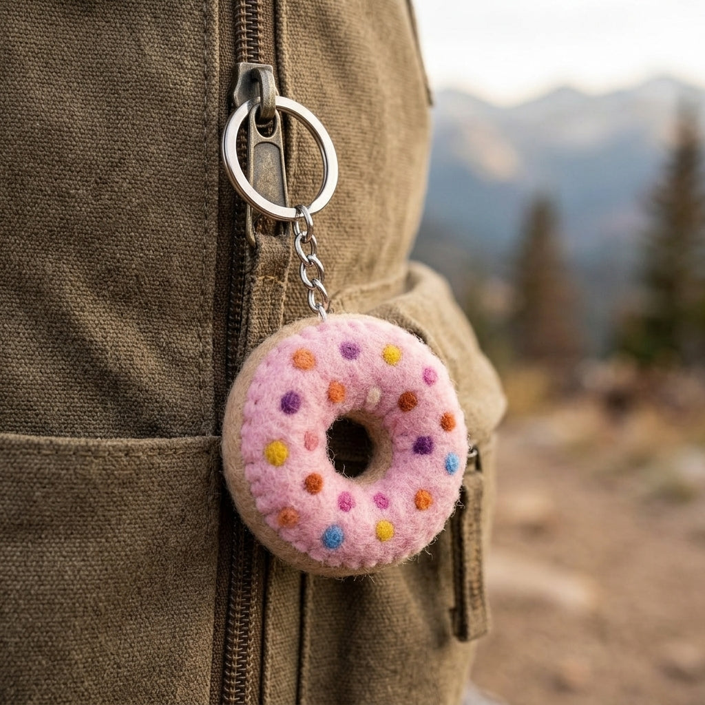 Handmade Felt Donut Keychain – Pink Sprinkle Style — product image 3
