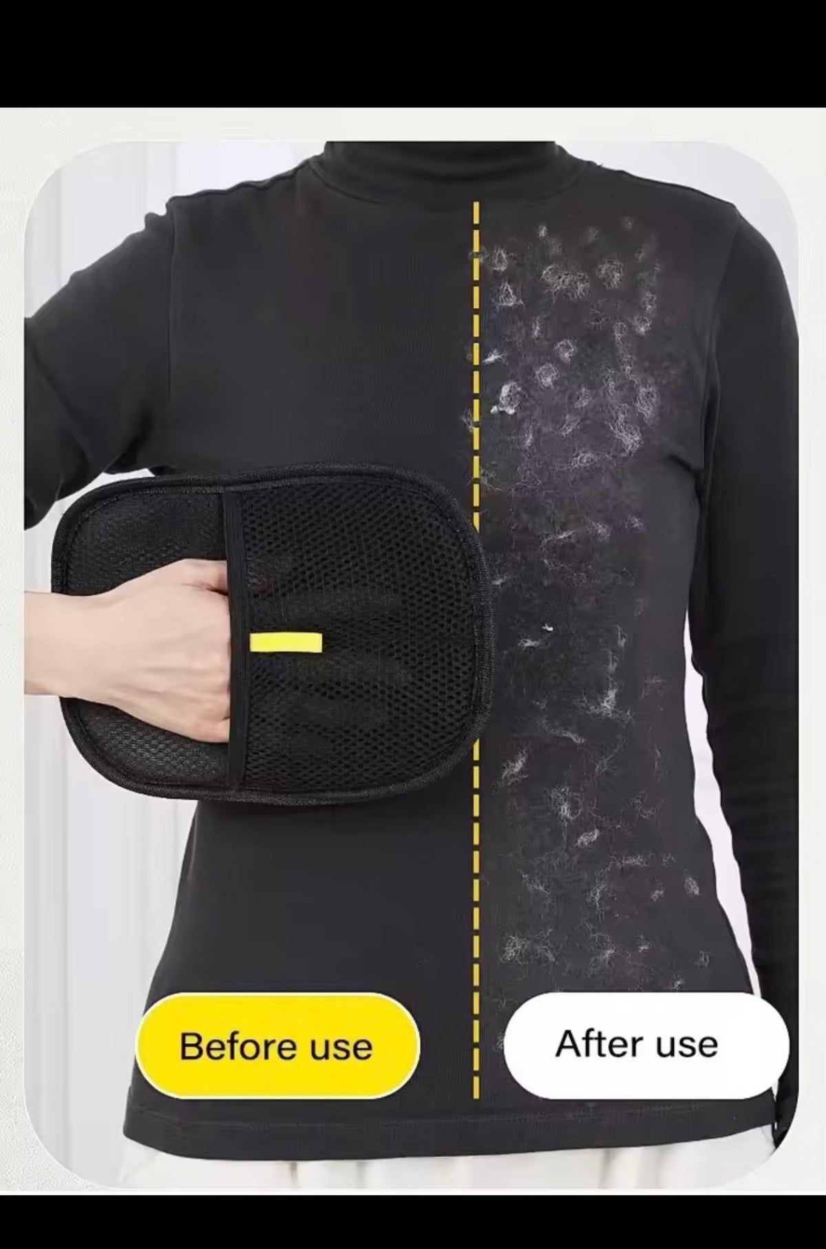 Pet hair remover mitt before and after