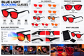 Blue light blocking glasses variants and product information in English