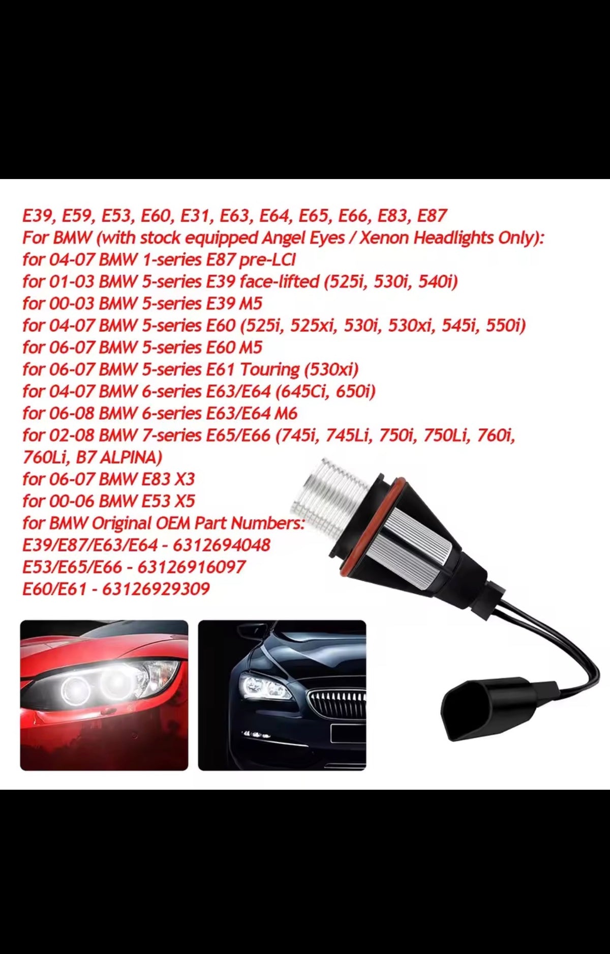 BMW Angel Eyes compatibility and OEM reference guide