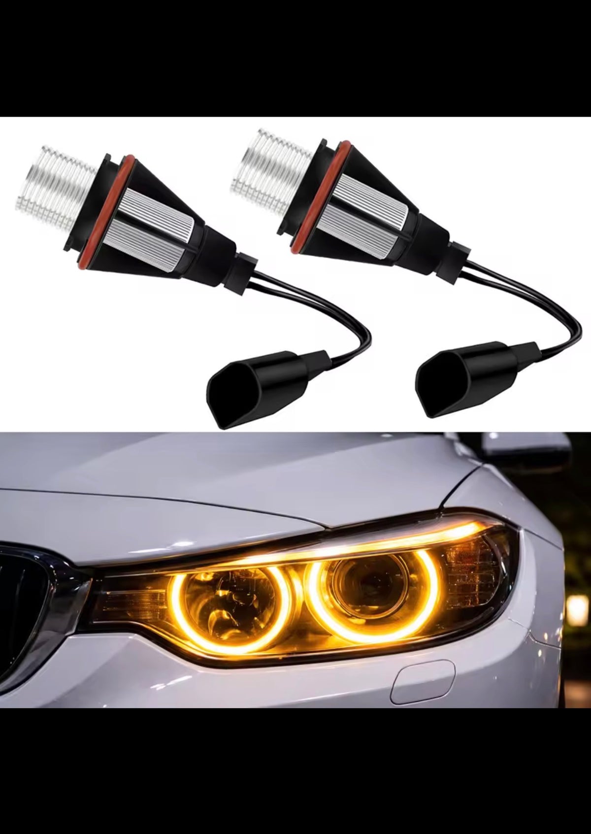 BMW Angel Eyes bulbs and yellow halo example