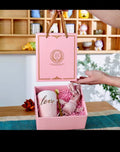 Pink bunny, love mug and gold spoon gift box set