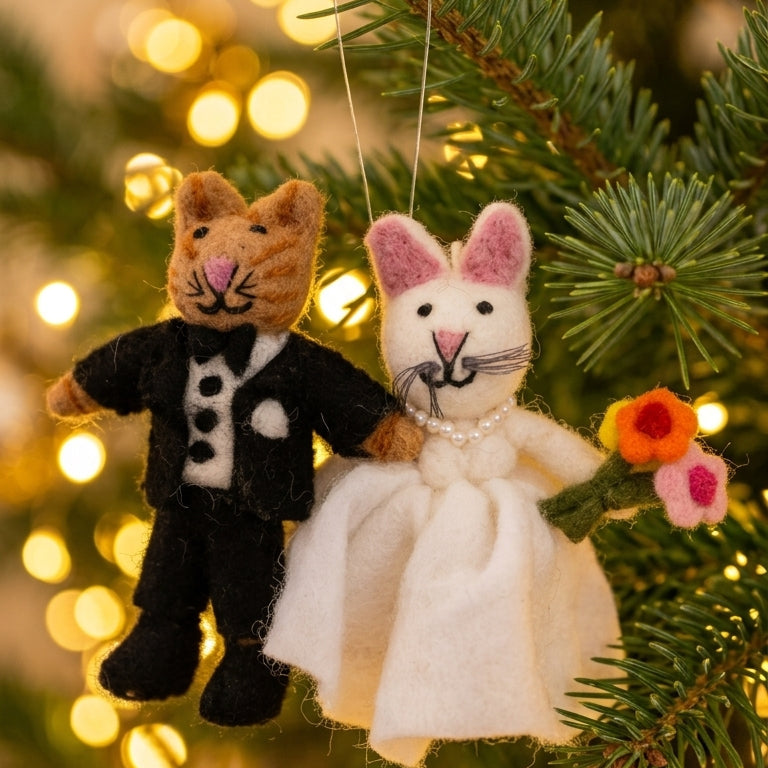 Handmade Felt Wedding Cat Couple Ornament — product image 2
