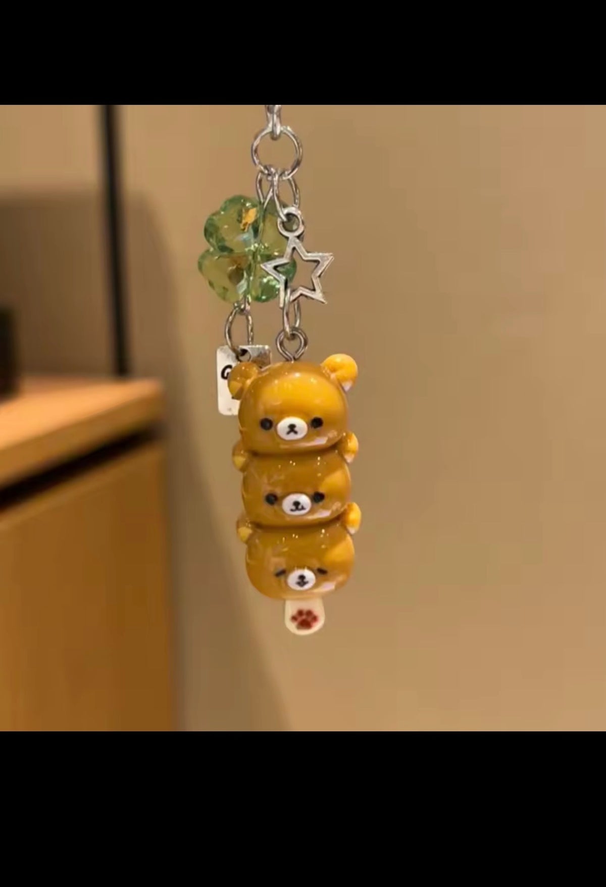 Brown triple bear phone charm