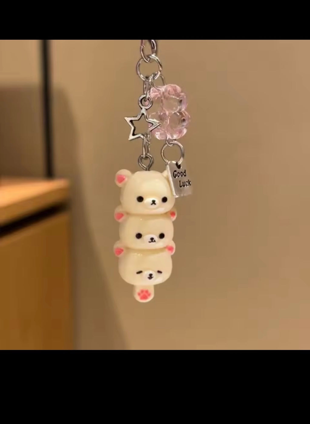 White triple bear phone charm