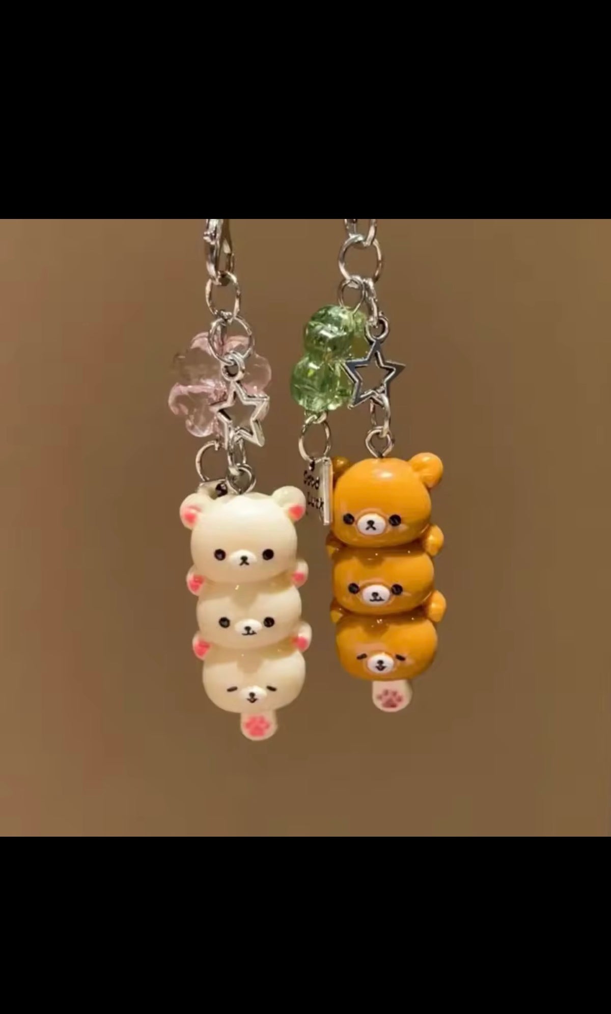 White and brown bear phone charms