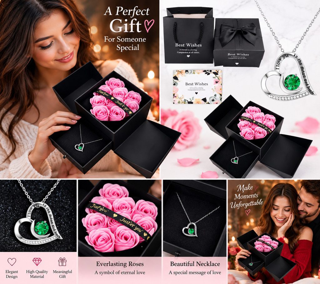 Everlasting Rose Heart Necklace Gift Box lifestyle presentation
