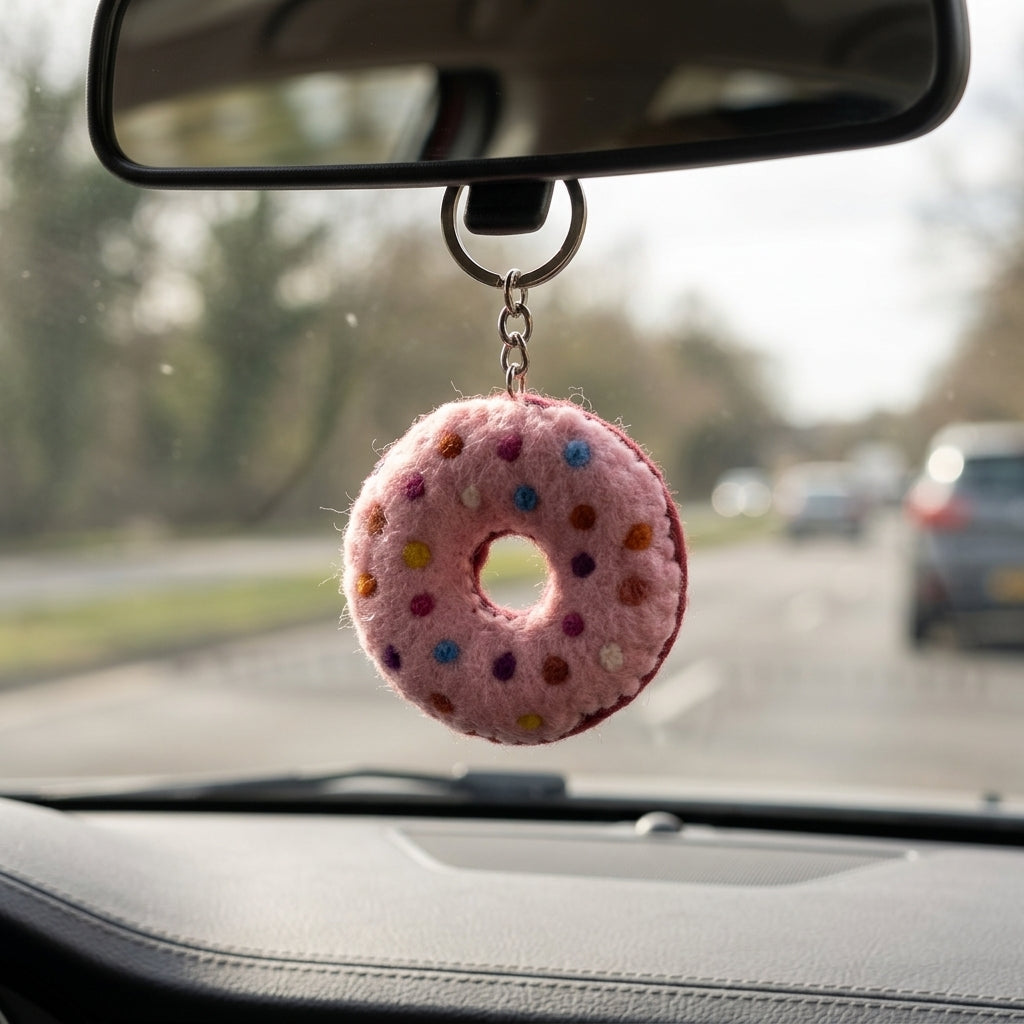 Handmade Felt Donut Keychain – Pink Sprinkle Style — product image 5