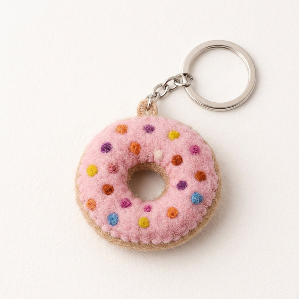 Handmade Felt Donut Keychain – Pink Sprinkle Style
