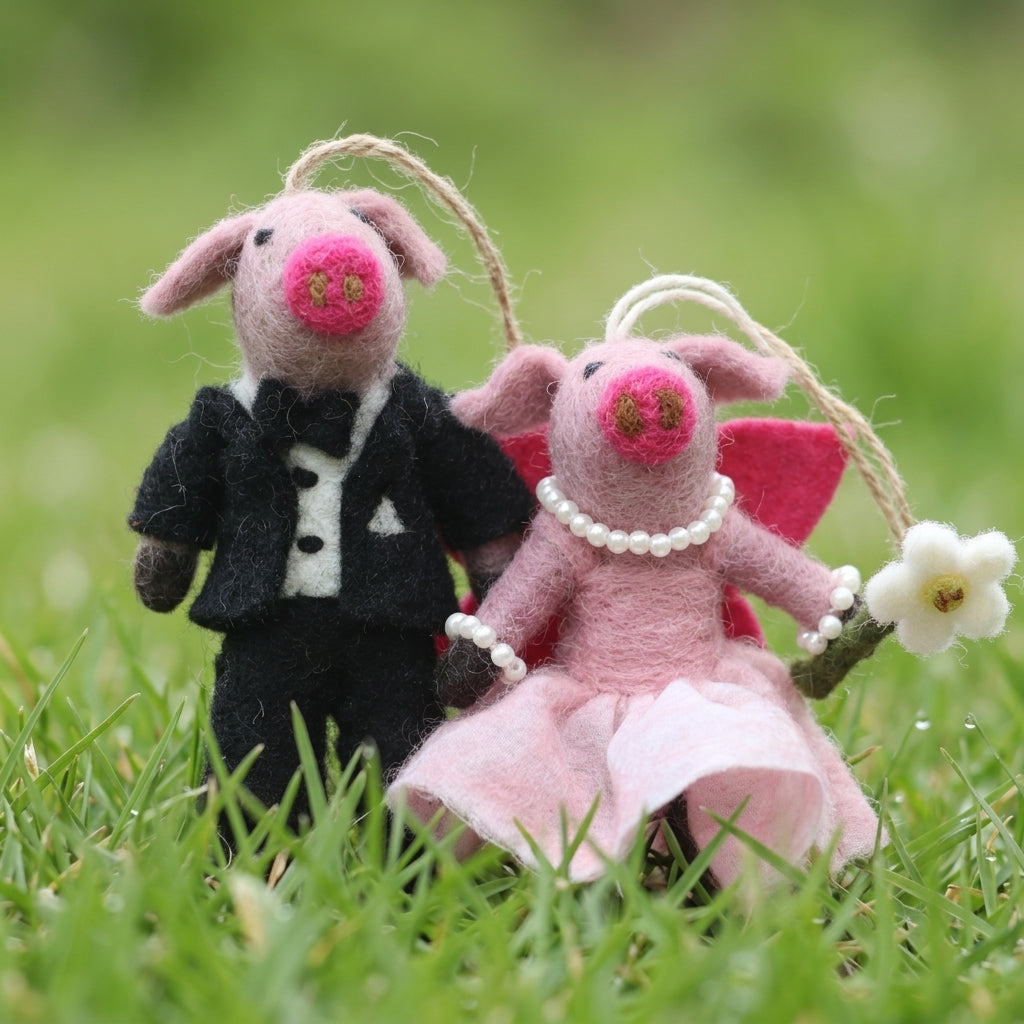 Handmade Felt Wedding Pig Couple Ornament — product image 6