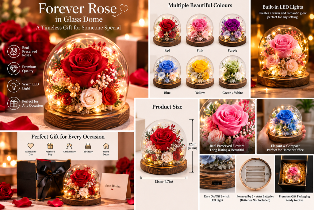 Forever rose glass dome romantic gift showcase
