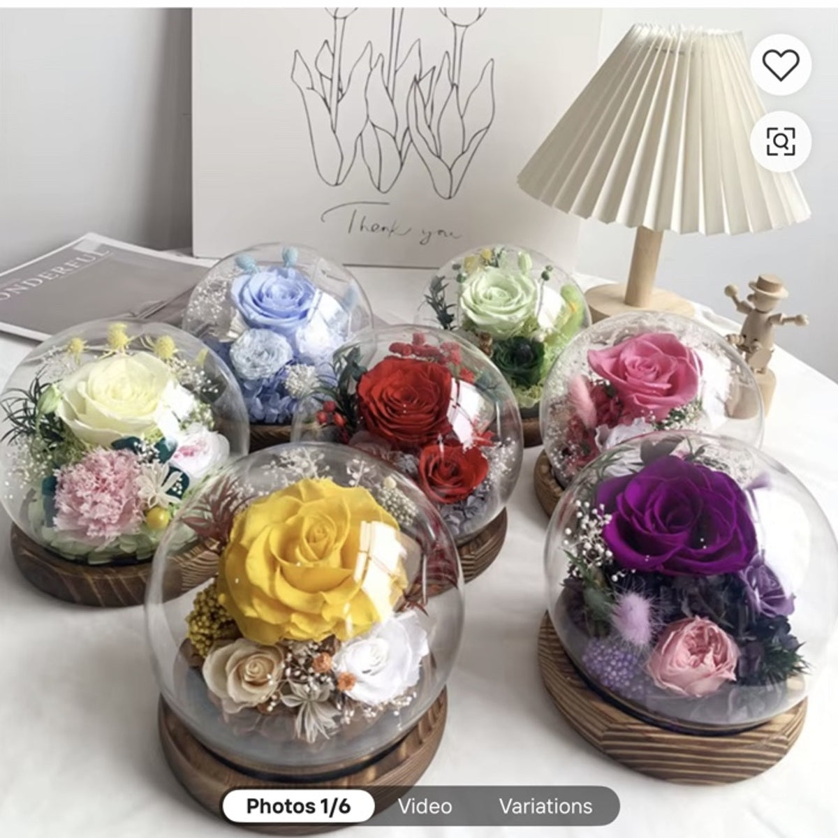 Forever rose preserved flower arrangement in glass dome gift