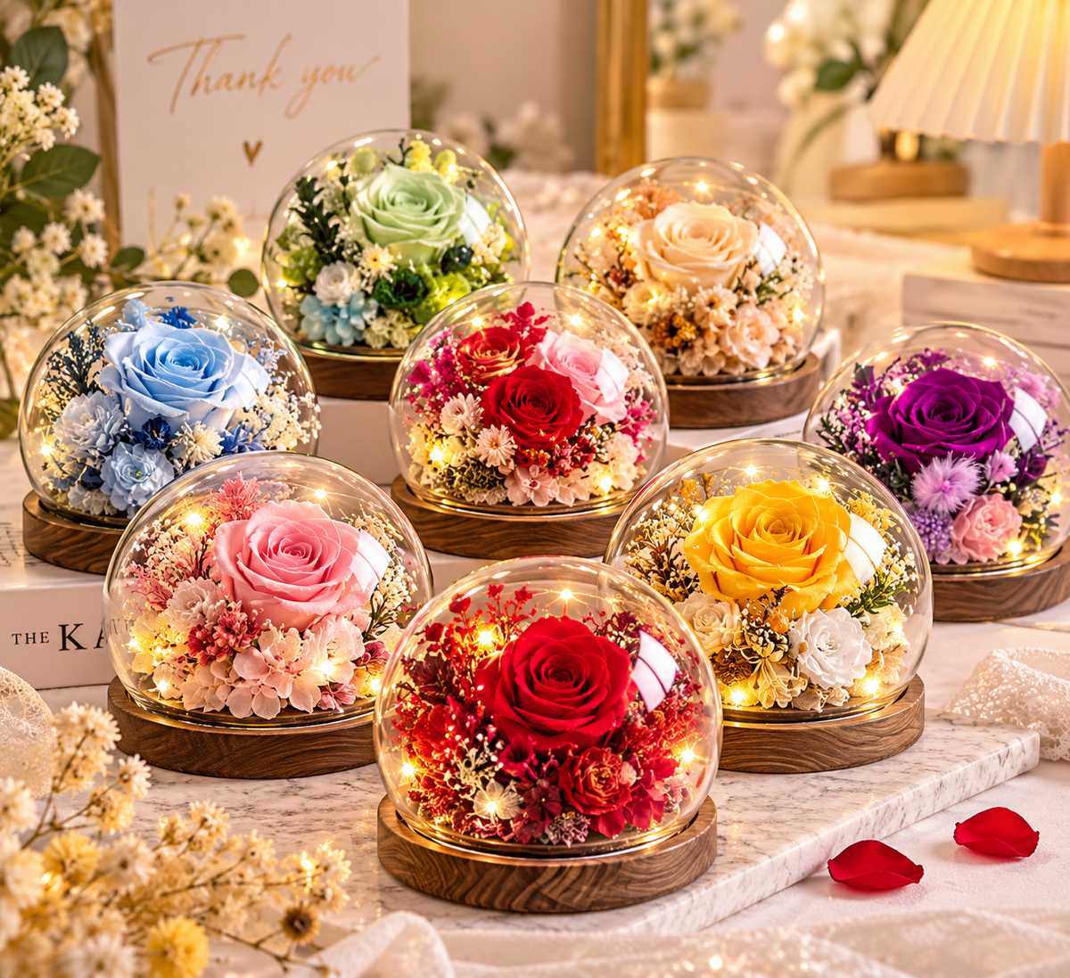 LED Forever Rose in Glass Dome colour collection