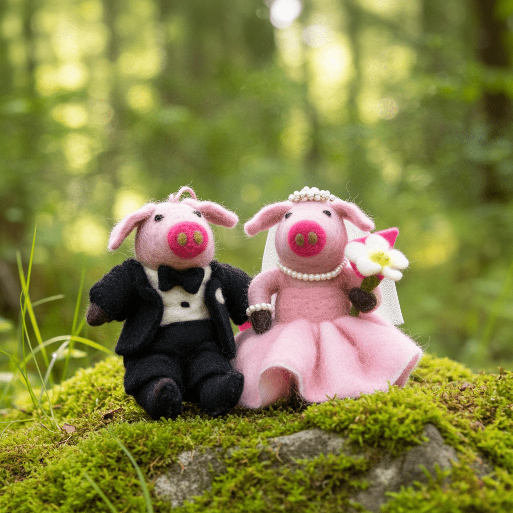 Handmade Felt Wedding Pig Couple Ornament — product image 2