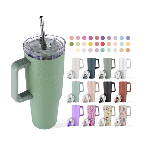 40 oz insulated travel tumbler with handle straw and colour options