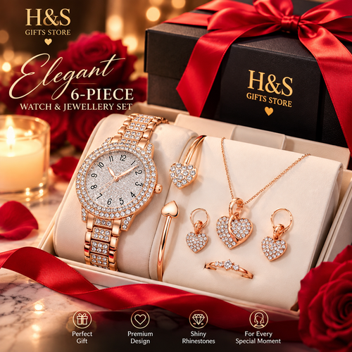H&S Gifts 6-piece women's watch and heart jewellery gift set