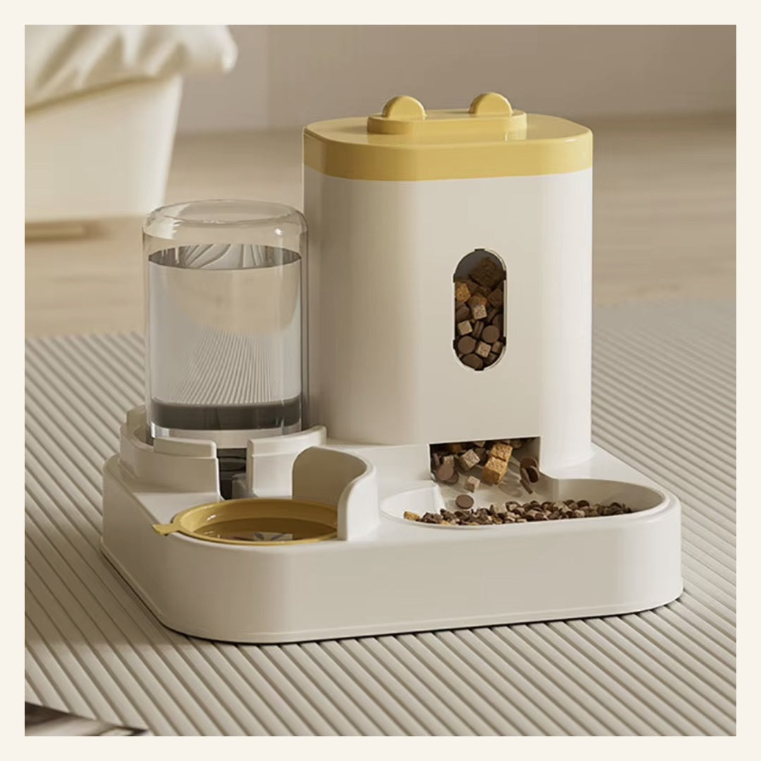 2-in-1 gravity pet feeder and water dispenser in yellow