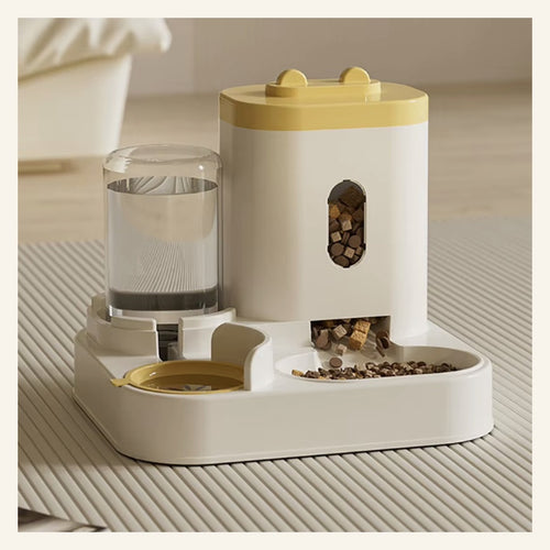 2-in-1 gravity pet feeder and water dispenser in yellow
