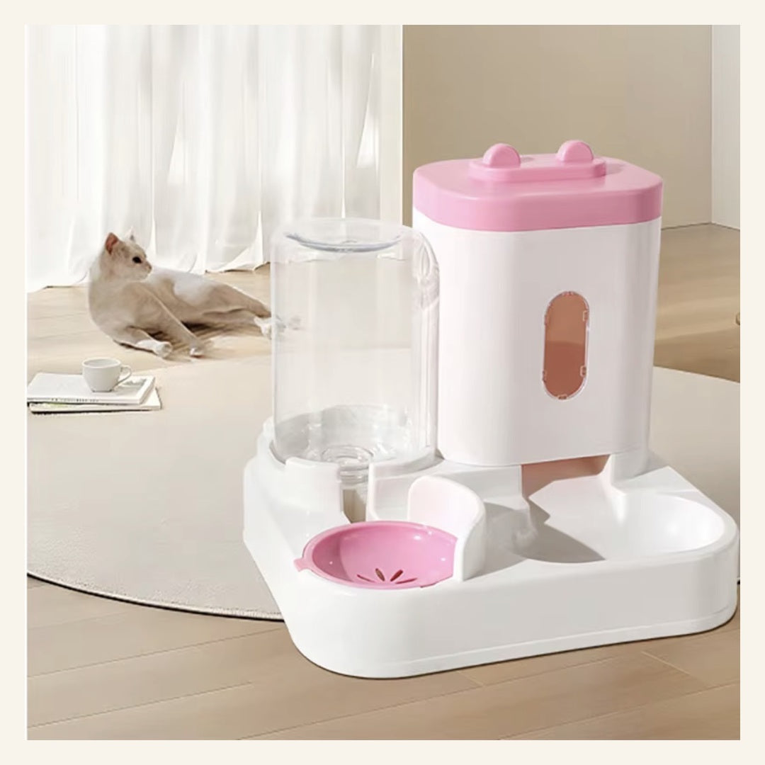 2-in-1 gravity pet feeder and water dispenser in pink