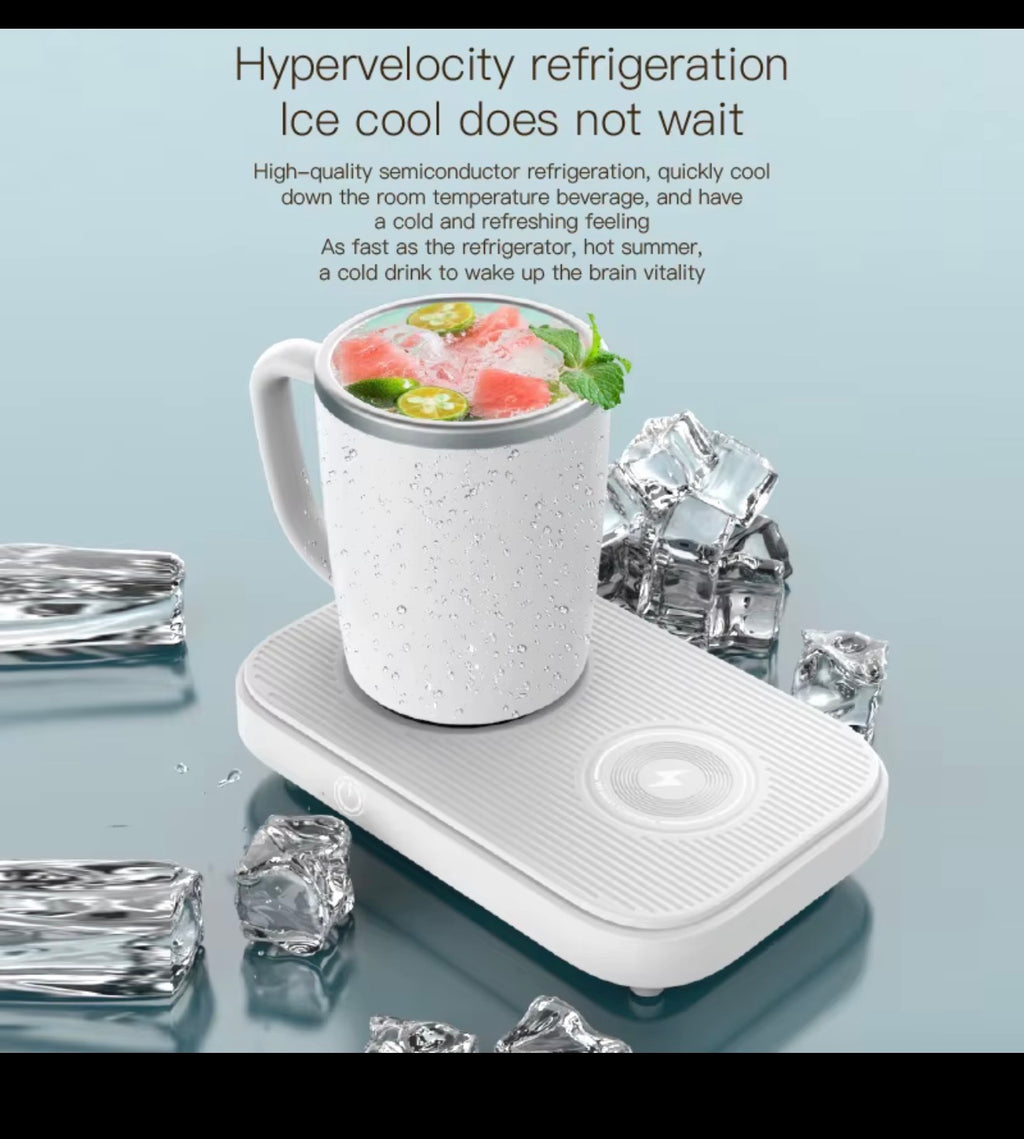 White smart cooling mug and wireless charging base