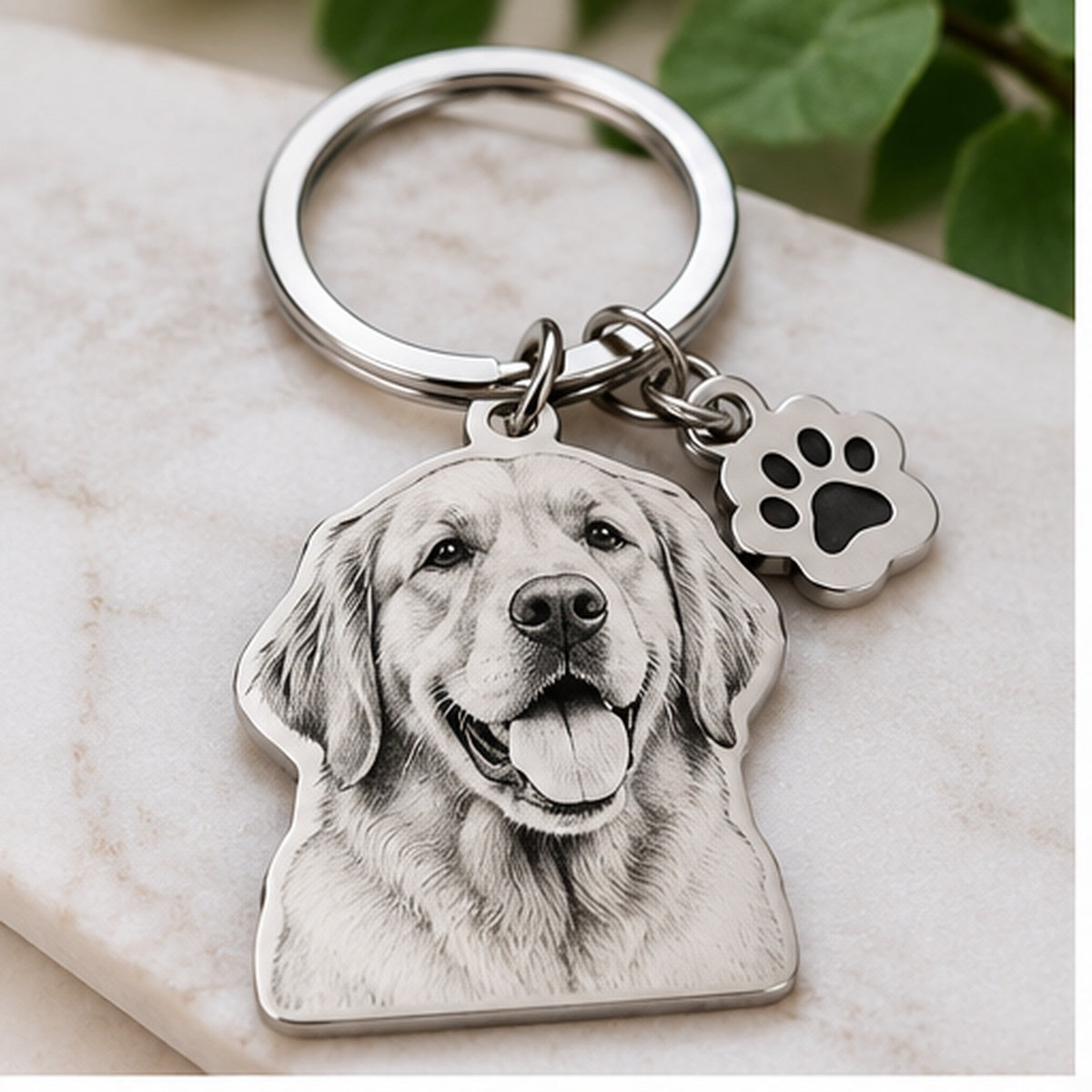 Personalised stainless-steel pet portrait keychain