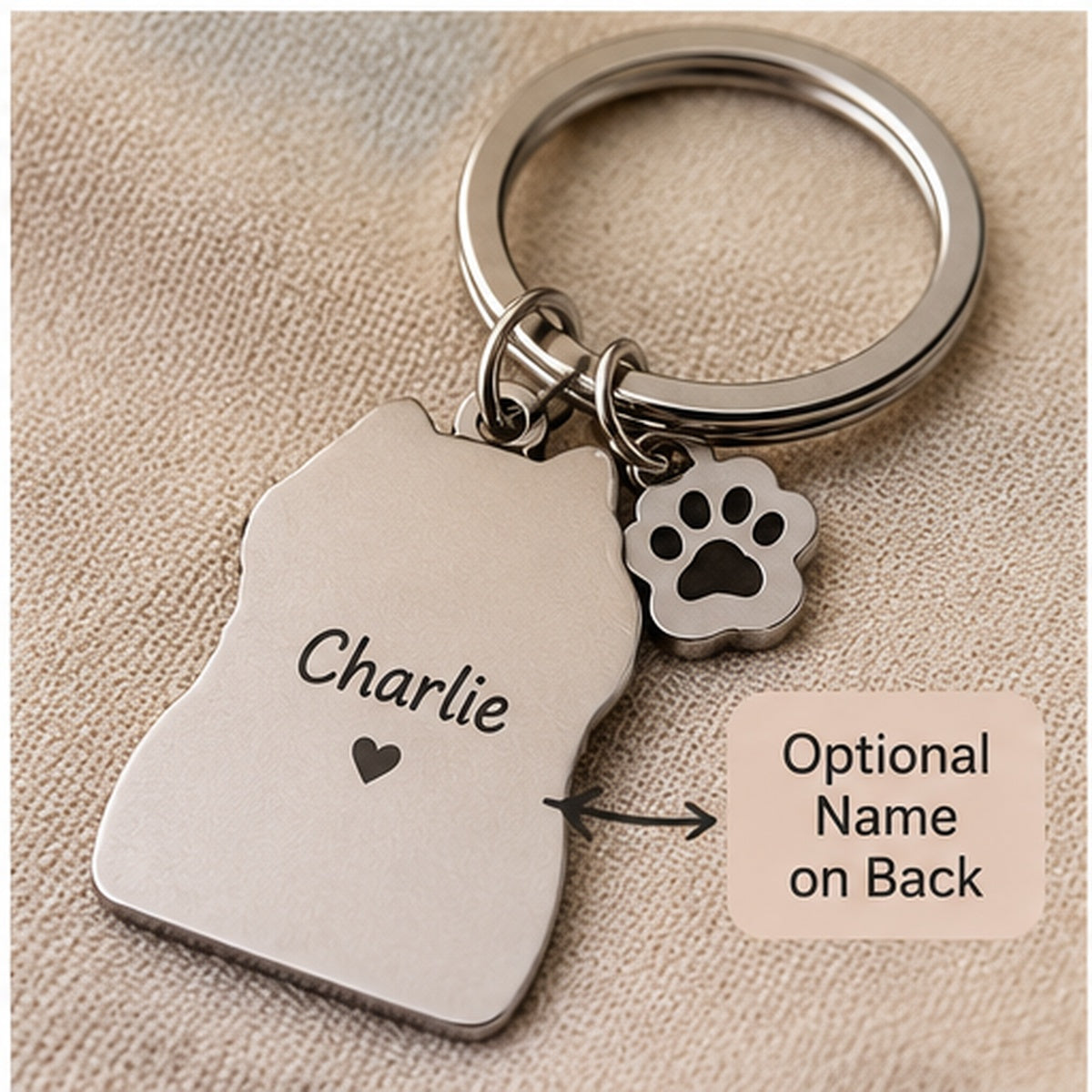 Example of optional name personalisation on keychain back