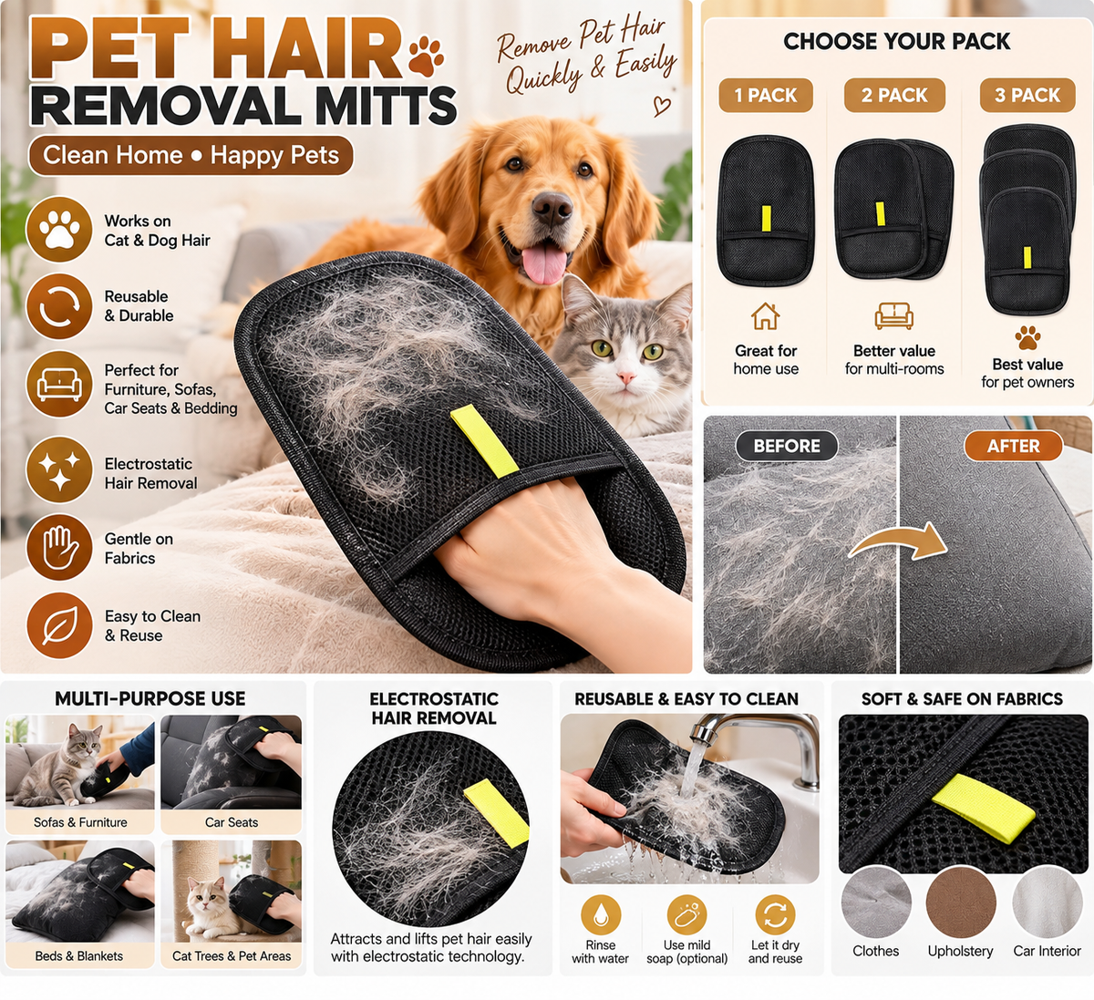 Pet hair remover mitt in Pet Walk and Clean Essentials bundle