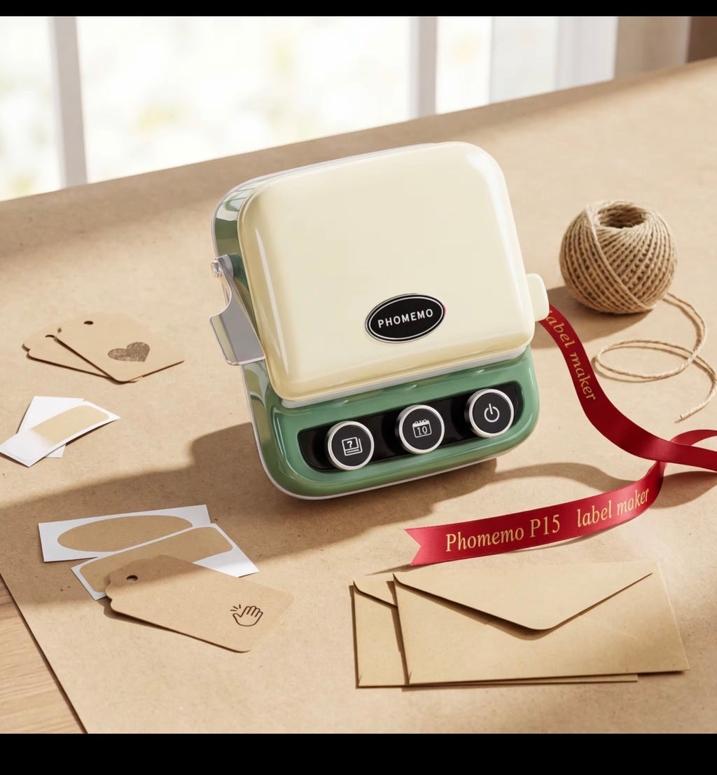 Phomemo P15 retro label and ribbon printer in green