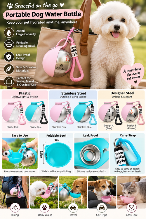 285ml portable dog water bottle with foldable drinking bowl