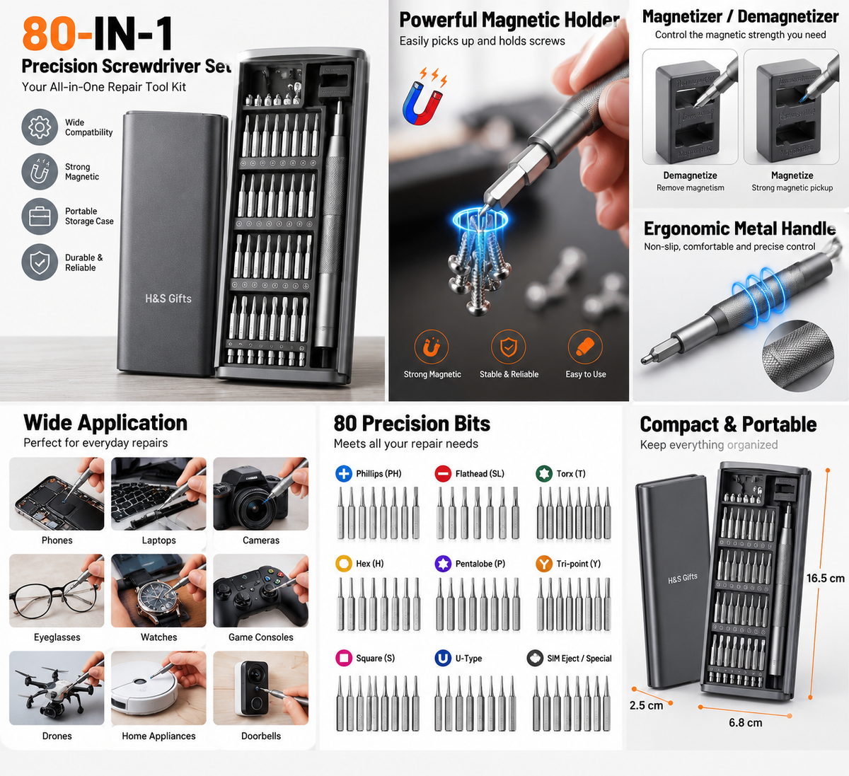 80-in-1 precision magnetic screwdriver repair kit features