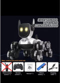 Remote-controlled stunt robot dog with remote, battery, charging cable and manual