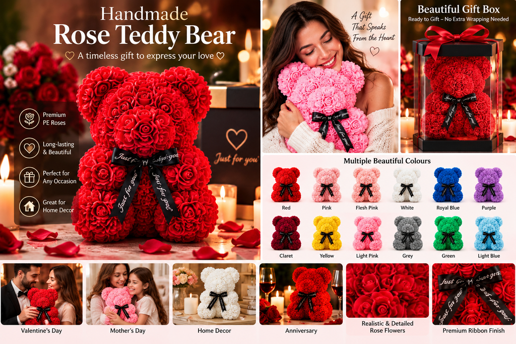 Rose teddy bear gift in multiple colours