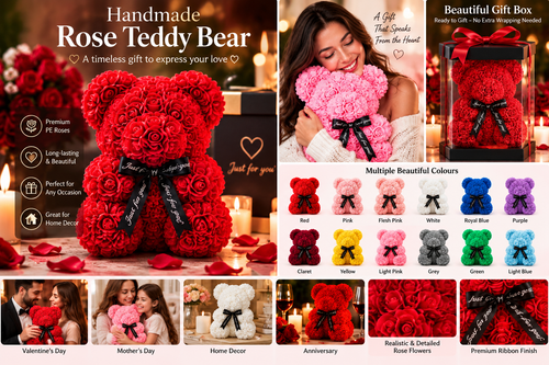 Rose teddy bear gift in multiple colours